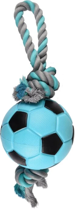 Flamingo Jouet Chien Tpr Sporty Ballon De Football+corde Bleu 12cm